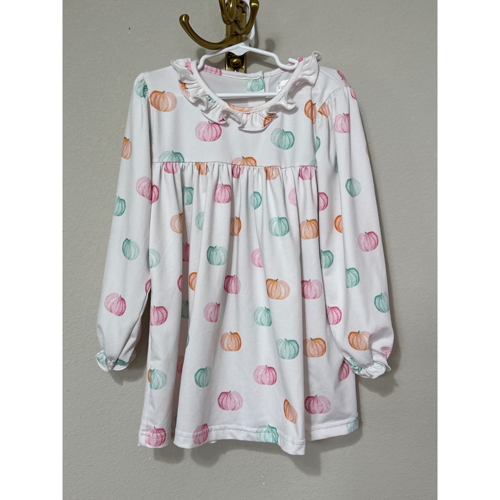 Cecil and Lou Pumpkin Dress/Nightgown Kids Size 4 White Pastel Ruffle Knit PLAY